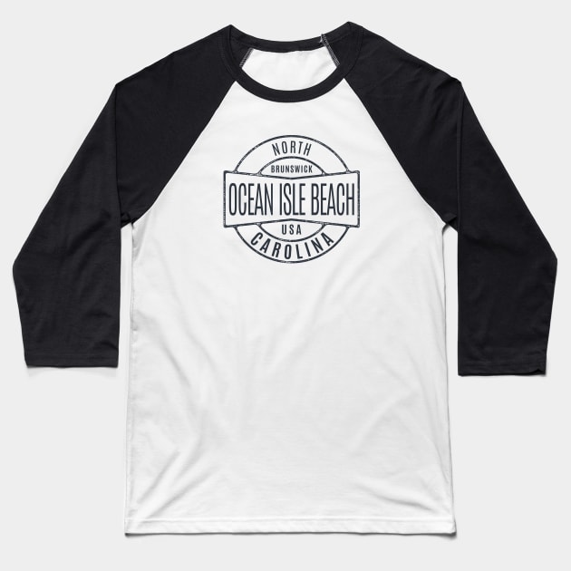 Ocean Isle Beach, NC Vintage Badge Summertime Vacationing Baseball T-Shirt by Contentarama